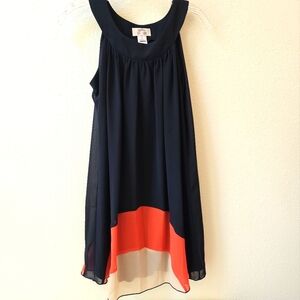 Navy Blue, Orange, Cream Sleeveless Scoop Neck Dress Sz Small